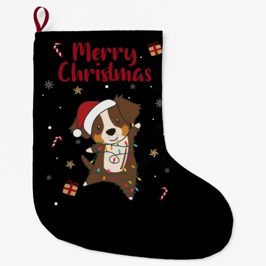 Australian Shepherd Merry Kerstwinter Grote C Kerstsok (Voorkant)