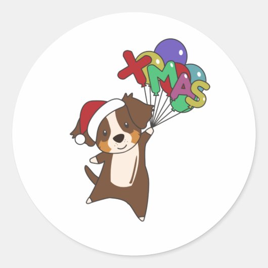 Australian Shepherd Merry Winter Ronde Sticker (Voorkant)