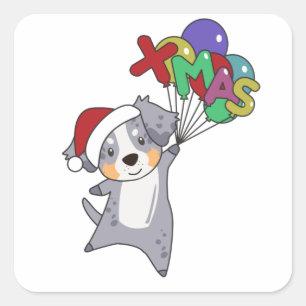 Australian Shepherd Merry Winter Vierkante Sticker