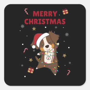 Australian Shepherd Merry Winter Vierkante Sticker