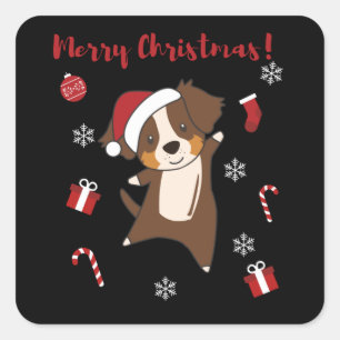 Australian Shepherd Merry Winter Vierkante Sticker