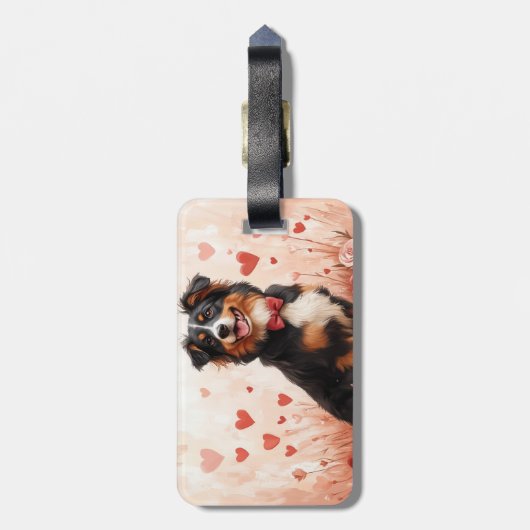Australian Shepherd met Rozen - Valentijnsdag Bagagelabel (Achterkant verticaal)