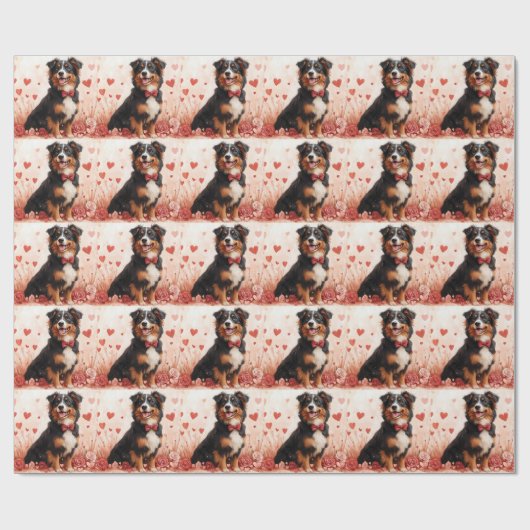 Australian Shepherd met Rozen - Valentijnsdag Cadeaupapier (Vlak)