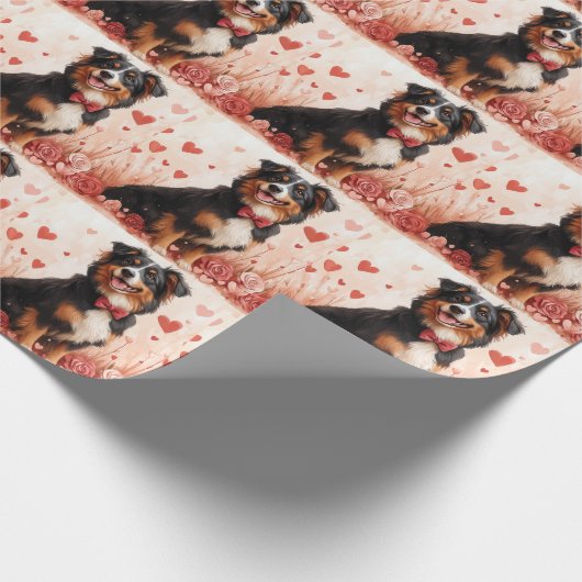 Australian Shepherd met Rozen - Valentijnsdag Cadeaupapier (Hoek)