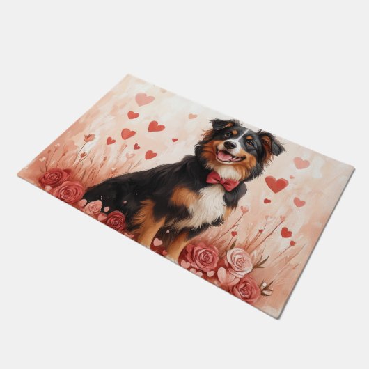 Australian Shepherd met Rozen - Valentijnsdag Deurmat (Schuin)