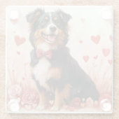 Australian Shepherd met Rozen - Valentijnsdag Glazen Onderzetter (Achterkant)