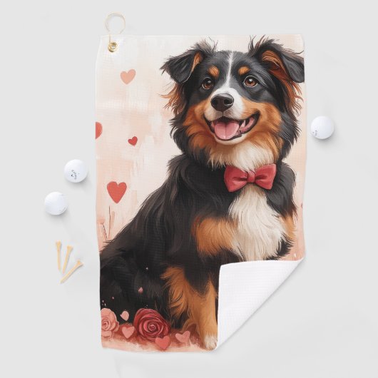 Australian Shepherd met Rozen - Valentijnsdag Golfhanddoek (Insitu)