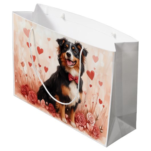 Australian Shepherd met Rozen - Valentijnsdag Groot Cadeauzakje (Achterkant Gekanteld)