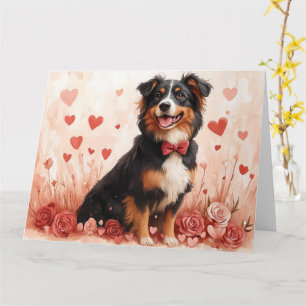 Australian Shepherd met Rozen - Valentijnsdag  Kaart
