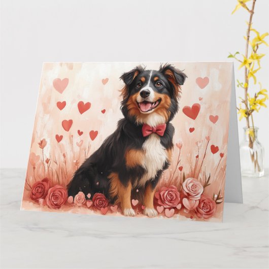 Australian Shepherd met Rozen - Valentijnsdag  Kaart (Gele Bloem)