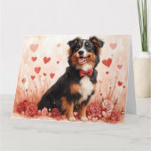 Australian Shepherd met Rozen - Valentijnsdag  Kaart (Voorkant)