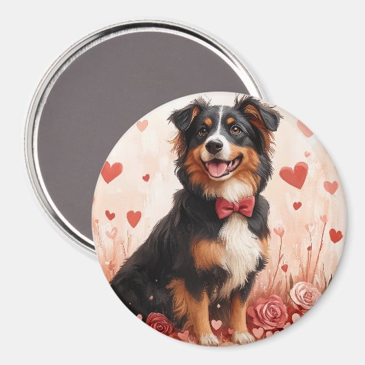 Australian Shepherd met Rozen - Valentijnsdag Magneet (Voorkant / Achterkant)