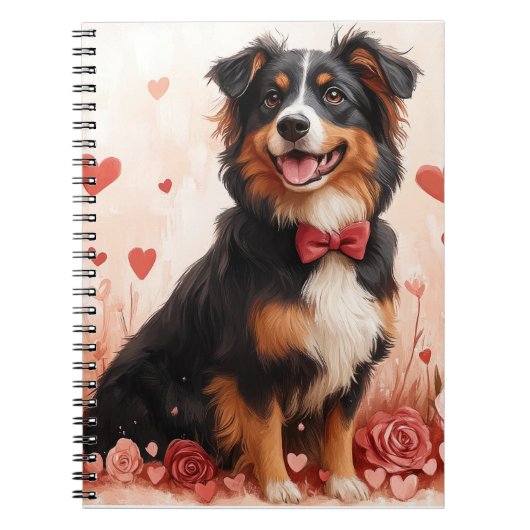 Australian Shepherd met Rozen - Valentijnsdag Notitieboek (Voorkant)