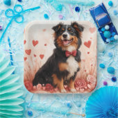 Australian Shepherd met Rozen - Valentijnsdag Papieren Bordje (Feest)