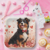 Australian Shepherd met Rozen - Valentijnsdag Papieren Bordje (Feest)