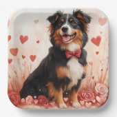 Australian Shepherd met Rozen - Valentijnsdag Papieren Bordje (Voorkant)
