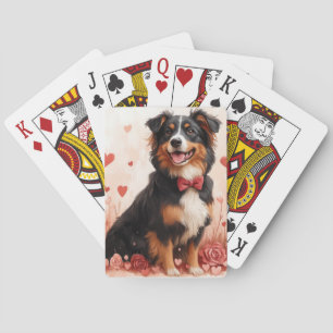 Australian Shepherd met Rozen - Valentijnsdag Pokerkaarten
