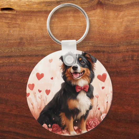 Australian Shepherd met Rozen - Valentijnsdag Sleutelhanger (Achterkant)