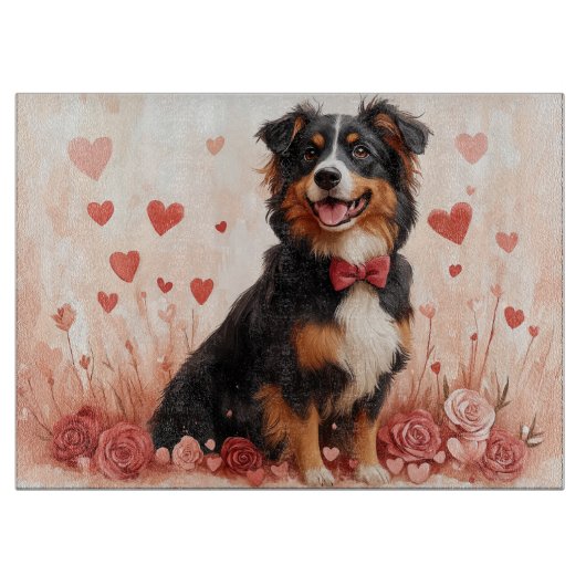 Australian Shepherd met Rozen - Valentijnsdag  Snijplank (Voorkant)