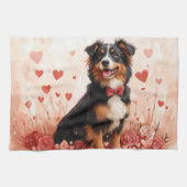 Australian Shepherd met Rozen - Valentijnsdag Theedoek (Horizontaal)