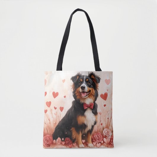 Australian Shepherd met Rozen - Valentijnsdag Tote Bag (Voorkant)