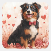 Australian Shepherd met Rozen - Valentijnsdag Vierkante Sticker (Voorkant)
