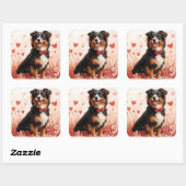 Australian Shepherd met Rozen - Valentijnsdag Vierkante Sticker (Vel)