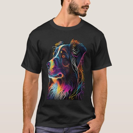 Australian Shepherd Mini Colorful Abstract Line T-shirt (Voorkant)