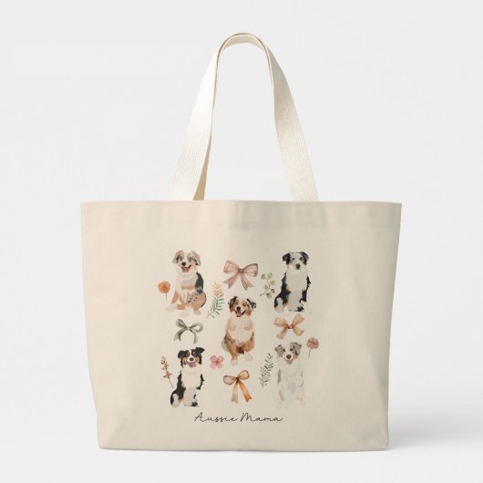 Australian Shepherd Mom & Aussie Mama Coquette Bow Grote Tote Bag (Achterkant)
