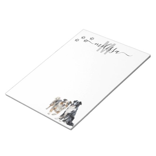 Australian Shepherd Monogram gepersonaliseerd Notitieblok (Schuin)