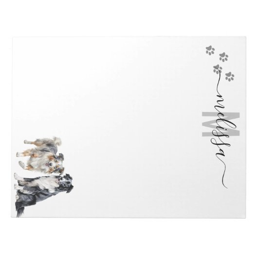 Australian Shepherd Monogram gepersonaliseerd Notitieblok (Voorkant)