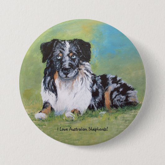 Australian Shepherd, mooie blauwe merel! Ronde Button 7,6 Cm (Voorkant)