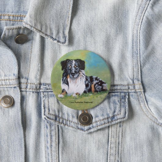 Australian Shepherd, mooie blauwe merel! Ronde Button 7,6 Cm (In situ)