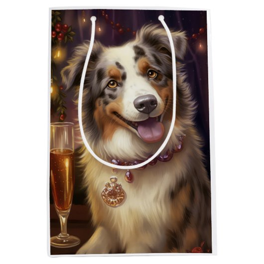 Australian Shepherd Nieuwjaar Medium Cadeauzakje (Voorkant)