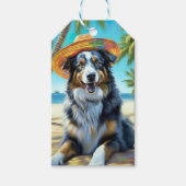 Australian Shepherd On Beach hondenliefhebber zome Cadeaulabel (Voorkant)