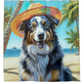 Australian Shepherd On Beach hondenliefhebber zome Douchegordijn (Voorkant)