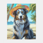 Australian Shepherd On Beach hondenliefhebber zome Fleece Deken (Voorkant)