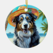 Australian Shepherd On Beach hondenliefhebber zome Keramisch Ornament (Voorkant)