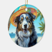 Australian Shepherd On Beach hondenliefhebber zome Keramisch Ornament (Links)