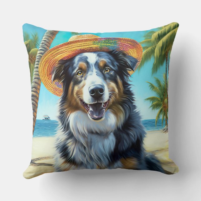 Australian Shepherd On Beach hondenliefhebber zome Kussen (Achterkant)
