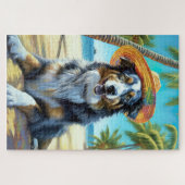 Australian Shepherd On Beach hondenliefhebber zome Legpuzzel (Horizontaal)
