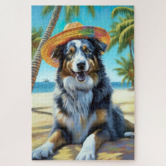 Australian Shepherd On Beach hondenliefhebber zome Legpuzzel (Verticaal)