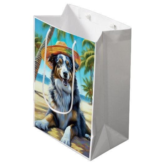 Australian Shepherd On Beach hondenliefhebber zome Medium Cadeauzakje (Voorkant Gekanteld)