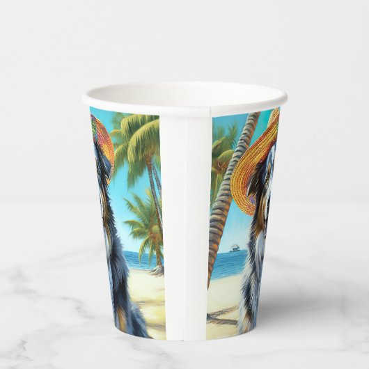 Australian Shepherd On Beach hondenliefhebber zome Papieren Bekers (Rechts)