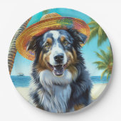 Australian Shepherd On Beach hondenliefhebber zome Papieren Bordje (Voorkant)