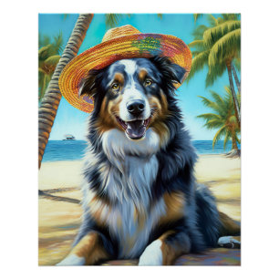 Australian Shepherd On Beach hondenliefhebber zome Perfect Poster