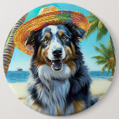 Australian Shepherd On Beach hondenliefhebber zome Ronde Button 6,0 Cm (Voorkant)