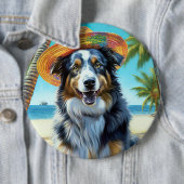Australian Shepherd On Beach hondenliefhebber zome Ronde Button 6,0 Cm (In situ)