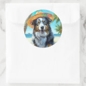 Australian Shepherd On Beach hondenliefhebber zome Ronde Sticker (Tas)
