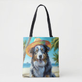 Australian Shepherd On Beach hondenliefhebber zome Tote Bag (Voorkant)